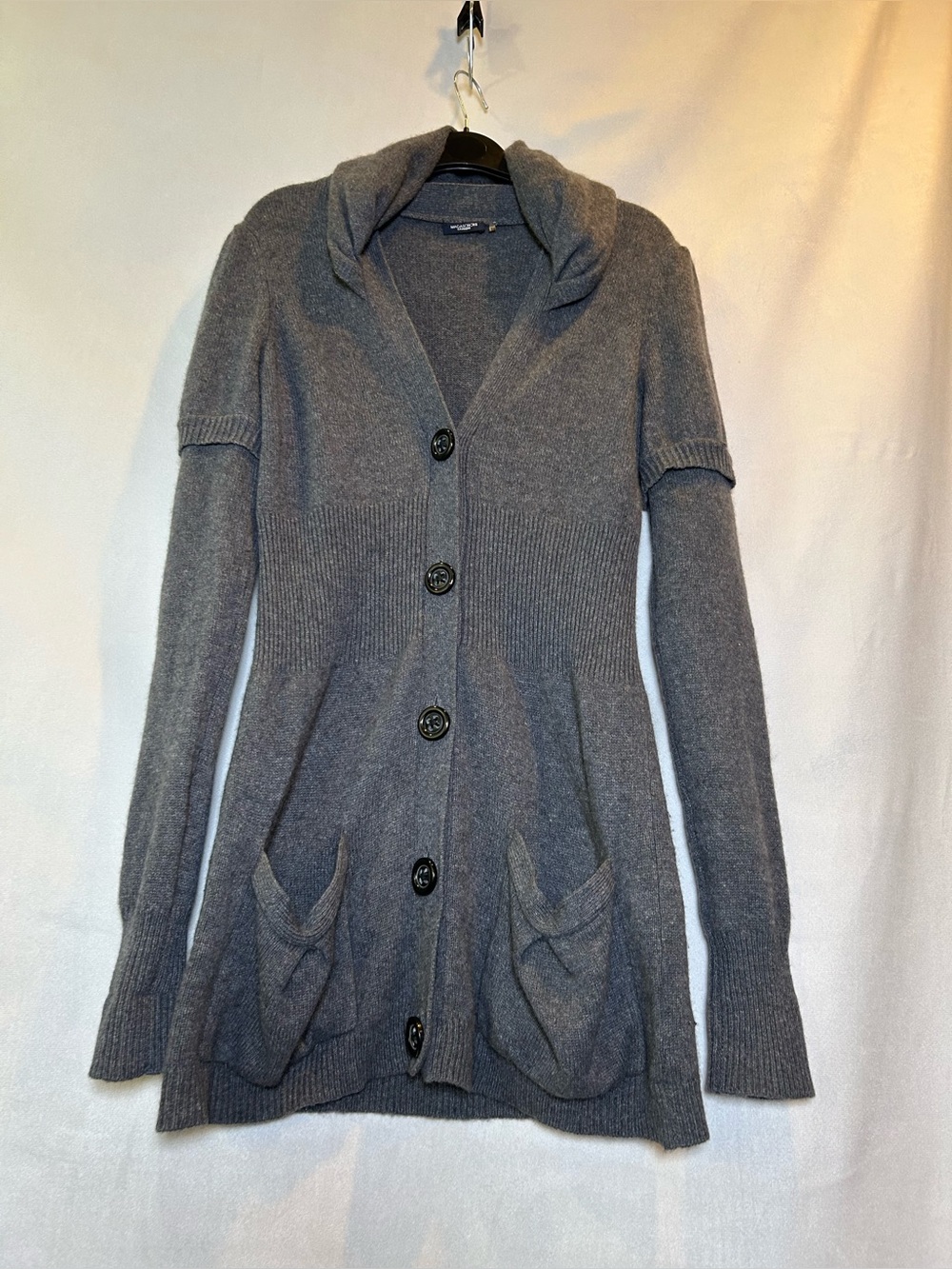 Magaschoni Womens Longline Button Down Cashmere Cardigan Shawl Collar Grey Small